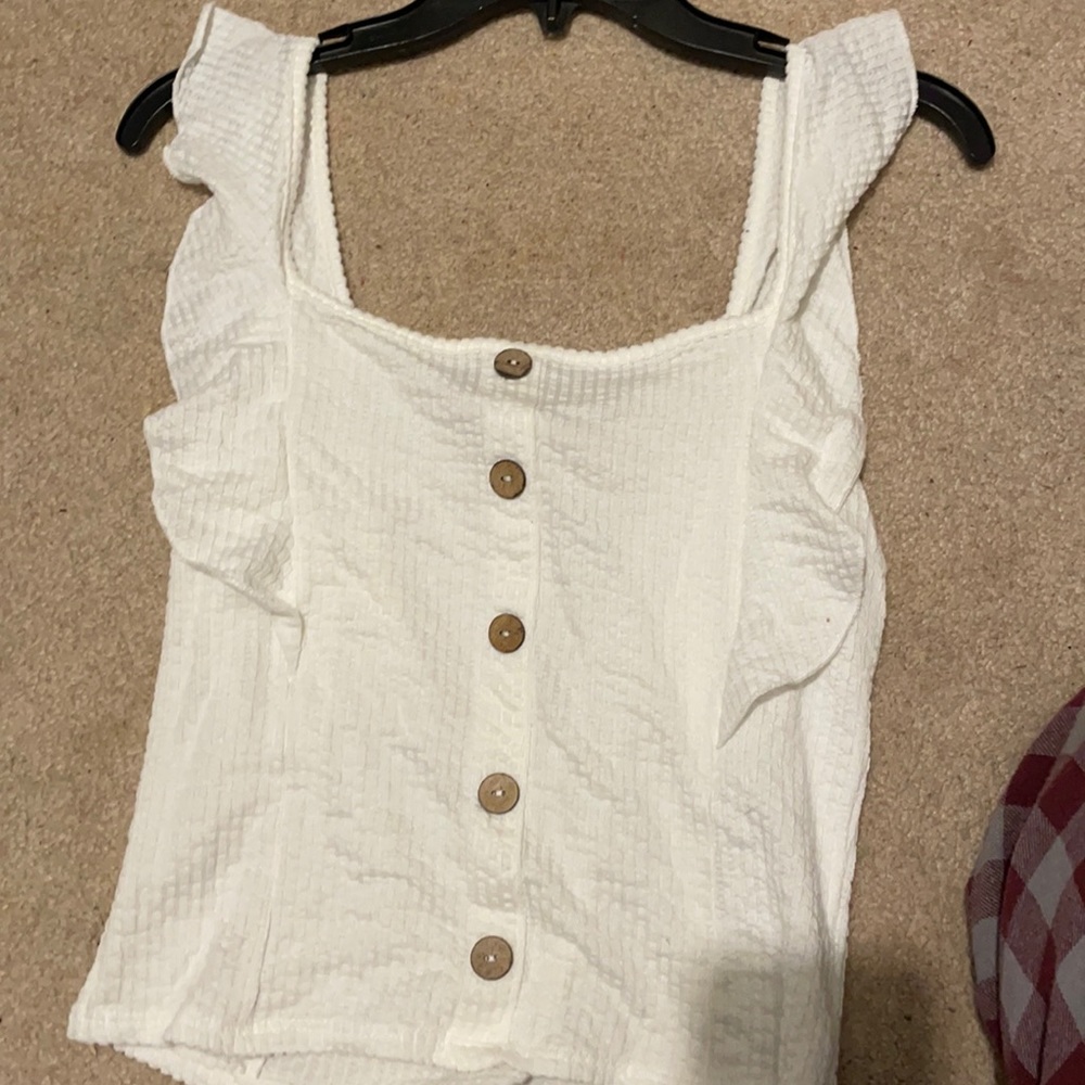 ruffled white tank top
